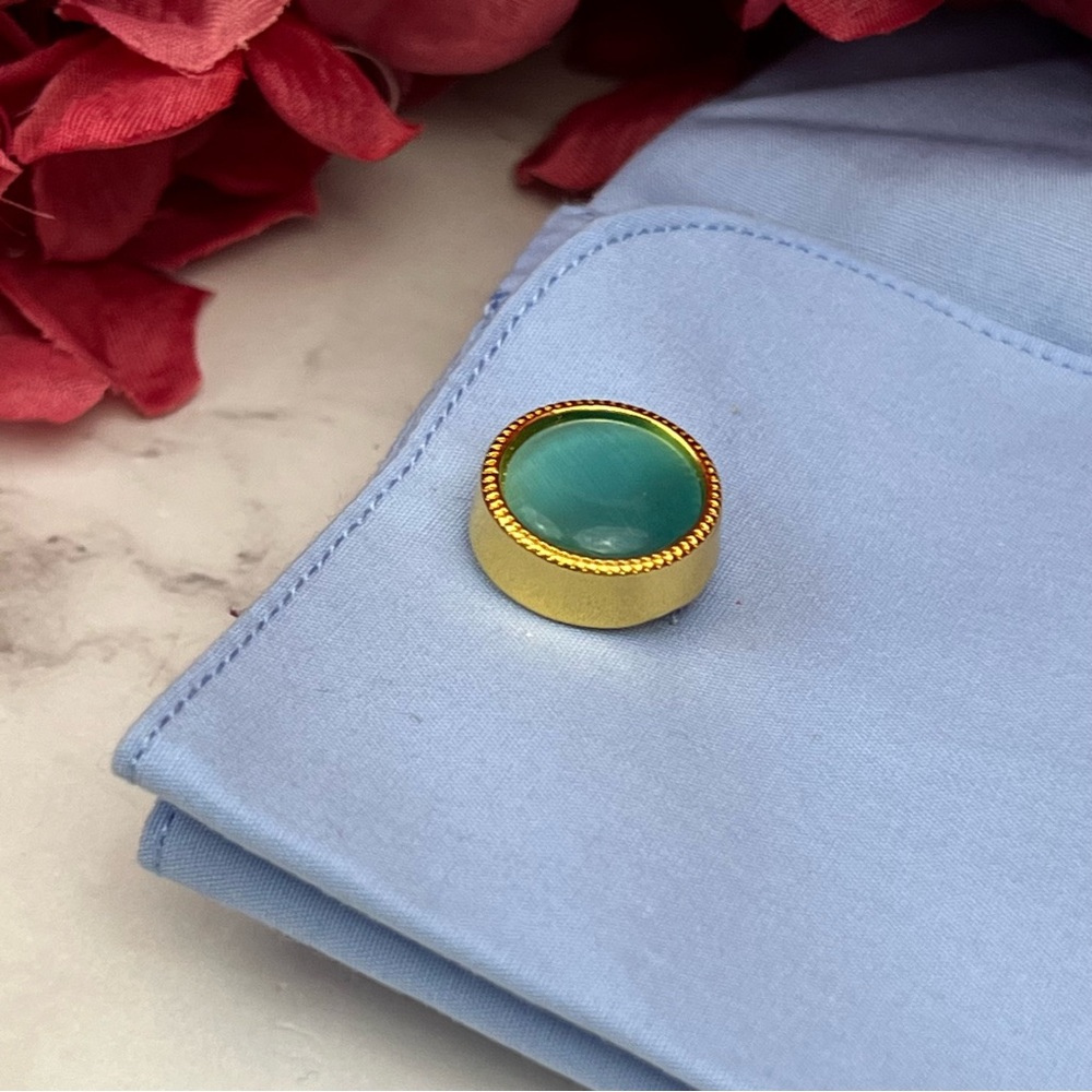 Elegant Round Caribbean Blue Aquamarine Cufflinks - Picture 14 of 16